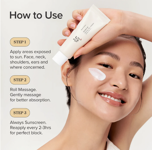 Person applying sunscreen with a tube, showing steps on how to use it.